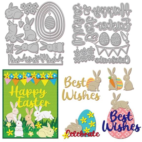 Happy Easter Day Cutting Dies Sring Easter Buuny Cutting Embossing Template Layered Easter Eggs Paper Die Cuts for Scrapbooking Card Making