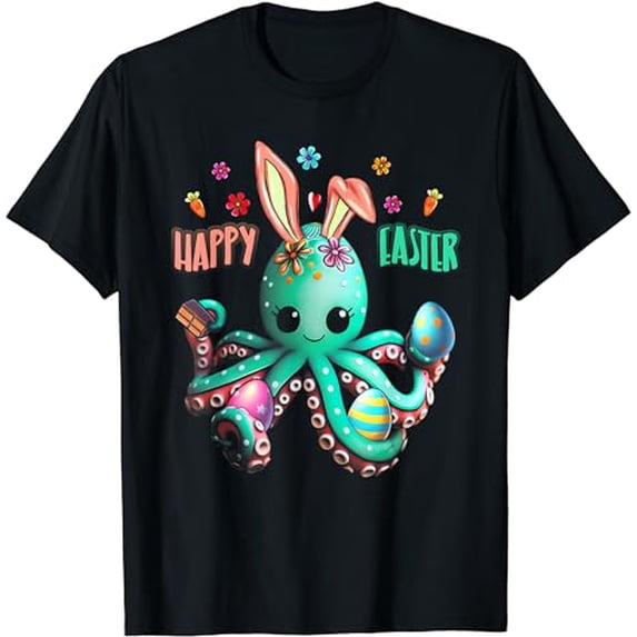 Happy Easter Day Egg Hunt Prizes Octopus With Bunny Ear T-Shirt