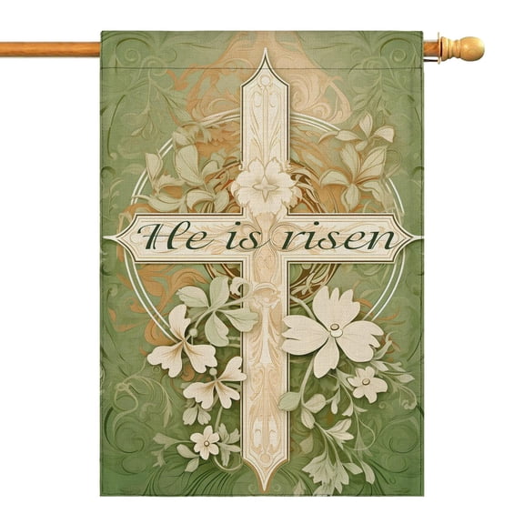 Happy Easter Day Garden Flag Linen Burlap Outdoor Flag Lilies Easter Religious Yard Flags Vertical Double Sided House Flag for Home,Garden Spring Farmhouse Holiday Outside 28''×40''in.