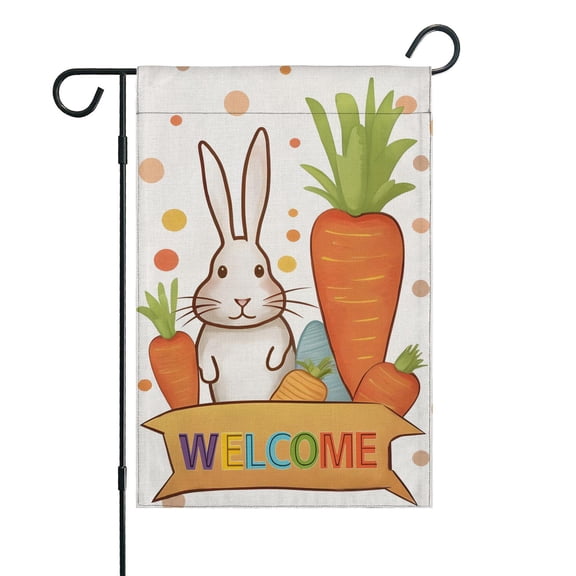 Happy Easter Day Garden Flag Linen Outdoor Flag Bunny Carrots Holiday Welcome Yard Flags Double Sided House Flag for Home,indoor ,12.5''×18''in.