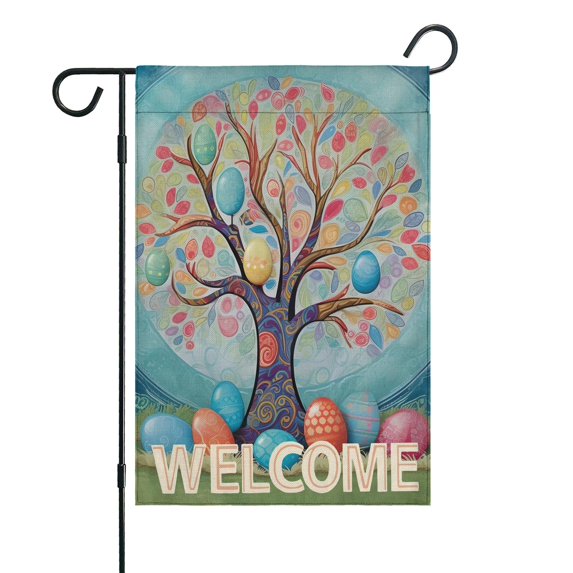 Happy Easter Day Garden Flag Linen Outdoor Flag Colorful Eggs Yard Flags Double Sided House Flag for Home,indoor ,12.5''×18''in.