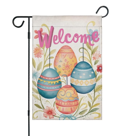 Happy Easter Day Garden Flag Linen Outdoor Flag Colorful Rabbit Eggs Farmhouse Spring Yard Flags Double Sided House Flag for Home,indoor ,12.5''×18''in.