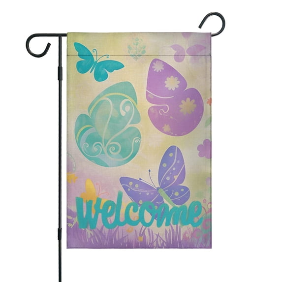 Happy Easter Day Garden Flag Linen Outdoor Flag Colorful Season Spring Butterfly Yard Flags Double Sided House Flag for Home,indoor ,12.5''×18''in.