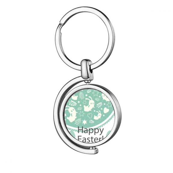 Happy Easter Day Green Colored Egg Bunny Rotating Keychain Metal Keyring Holder
