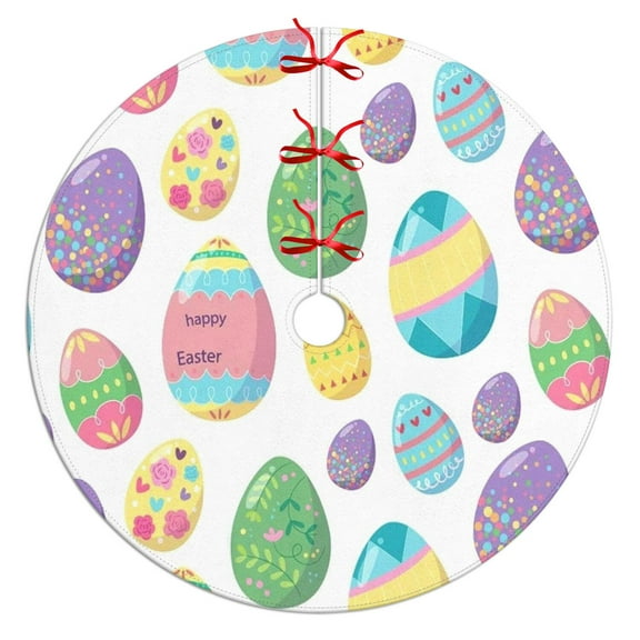 Happy Easter Day Tree Skirt - 36 Inch Small Tree Mat fit for 4-6 ft Tree with Rainbow Egg Pattern, Soft Holiday Tree Rug for Holiday Party Decoration Indoor Outdoor