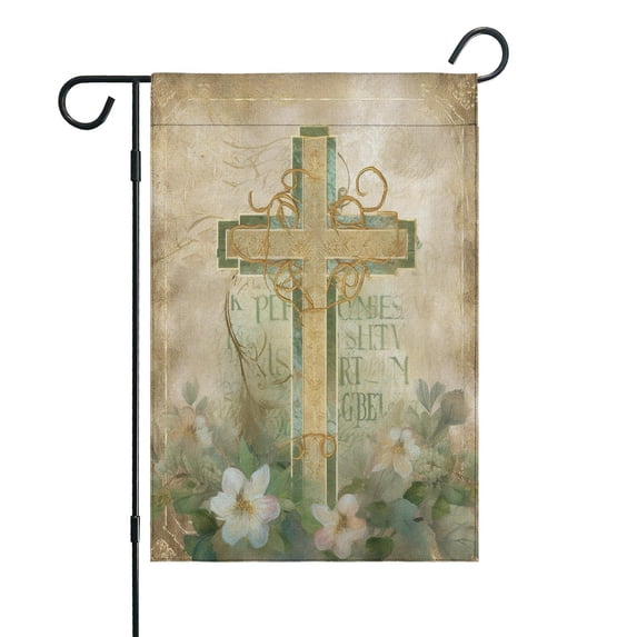 Happy Easter Day Yard Flags Burlap Outdoor Flag He Is Risen Lilies and Cross God Blessing Outdoor Flags Vertical Double Sided Yard Flags for Home, Holiday Gift 12.5''×18''in.