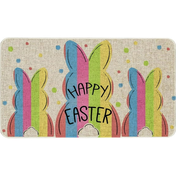 Happy Easter Decor Door Mat - Easter Peeps Farmhouse Welcome Mats Indoor/Outdoor Doormat Non Slip Rubber Decorative Spring Front Door Mats Indoor Rug 17" x 29"