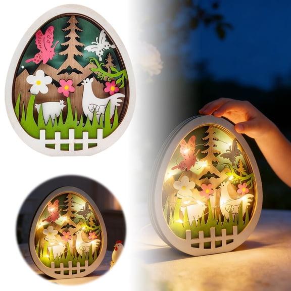 Happy Easter Decorations Easter Egg Decorations LED Light Wooden And Suitable For Home And Party Decorations. Creative Fun Easter & Ramadan Home Desktop Ornament Decor Beige 12.7cm