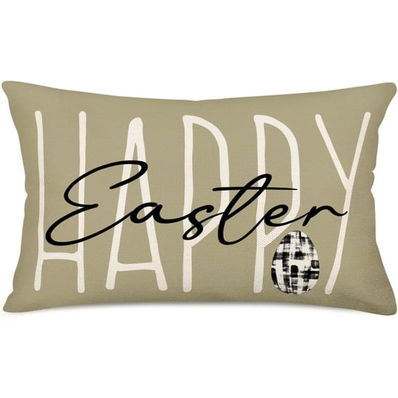 Happy Easter Decorations Pillow Cover 12x20 Inch Black and White Buffalo Plaid Checkered Egg Throw Waist Pillow Cases Spring Holiday Farmhouse Decor Cushion Cover for Sofa Couch
