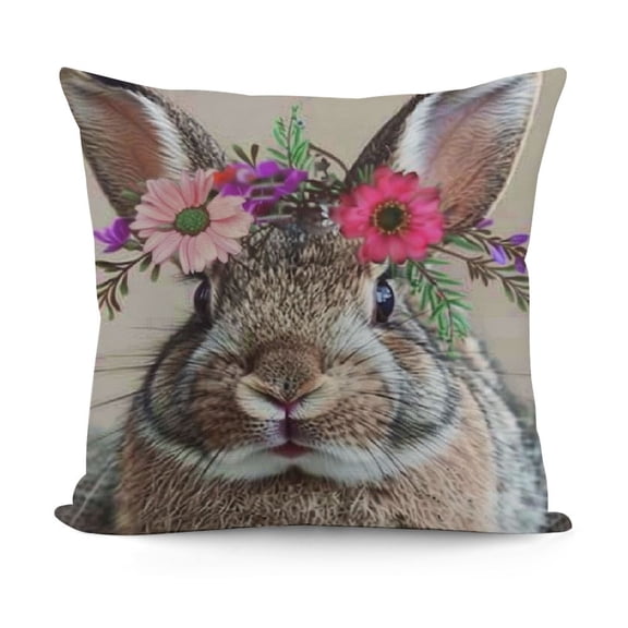 Happy Easter Decorative Throw Pillow Covers Cute Farm Animal Shy Blush Rabbit with Vintage Flower Floral Cushion Case Best Gift for Kids Pillowcase (Shy Rabbit)
