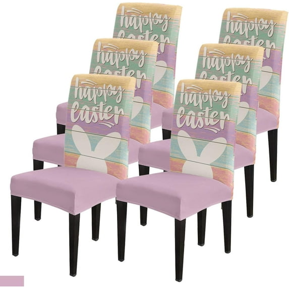 Happy Easter Dining Chair Slipcover, Rabbit Wooden Green Blue Yellow Purple Stretch Kitchen Chair Covers Removable Parsons Chair Protector Covers for Dining Room Banquet Party, Set of 6