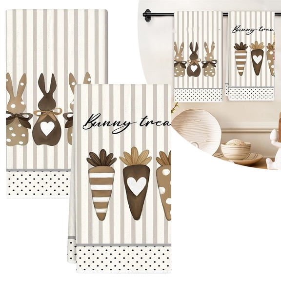 Happy Easter Dish Towels Set of 2 Drying Hand Towels 15.7"x23.6" Bunny Sweet Stripes Kitchen Towels Baking Cooking Cloth Kitchen Rags for Kitchen Easter Decorations(E)