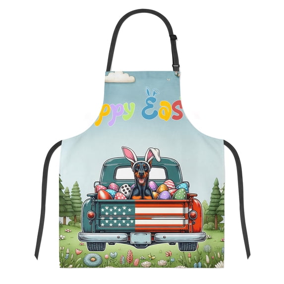 Happy Easter Doberman Pinscher American Flag Truck Bunny Ears Apron Doberman Dog Lover Gifts for Cooking Grilling Baking Painting Gardening - 03001