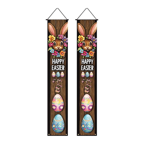 Happy Easter Door Banner 71x12 Inch Bunny Easter Door Porch Signs Eggs Rabbits Hanging Door Sign Welcome Hanging Flag for Wall Yard Garden Decor
