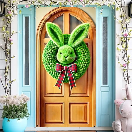 Happy Easter Door Cover Cute Easter Bunny Door Cover Happy Easter Party Supplies, Easter Welcome Door Porch Banner for Spring Easter Holiday Party Decorations (Door Cover,70.8"x35.4")