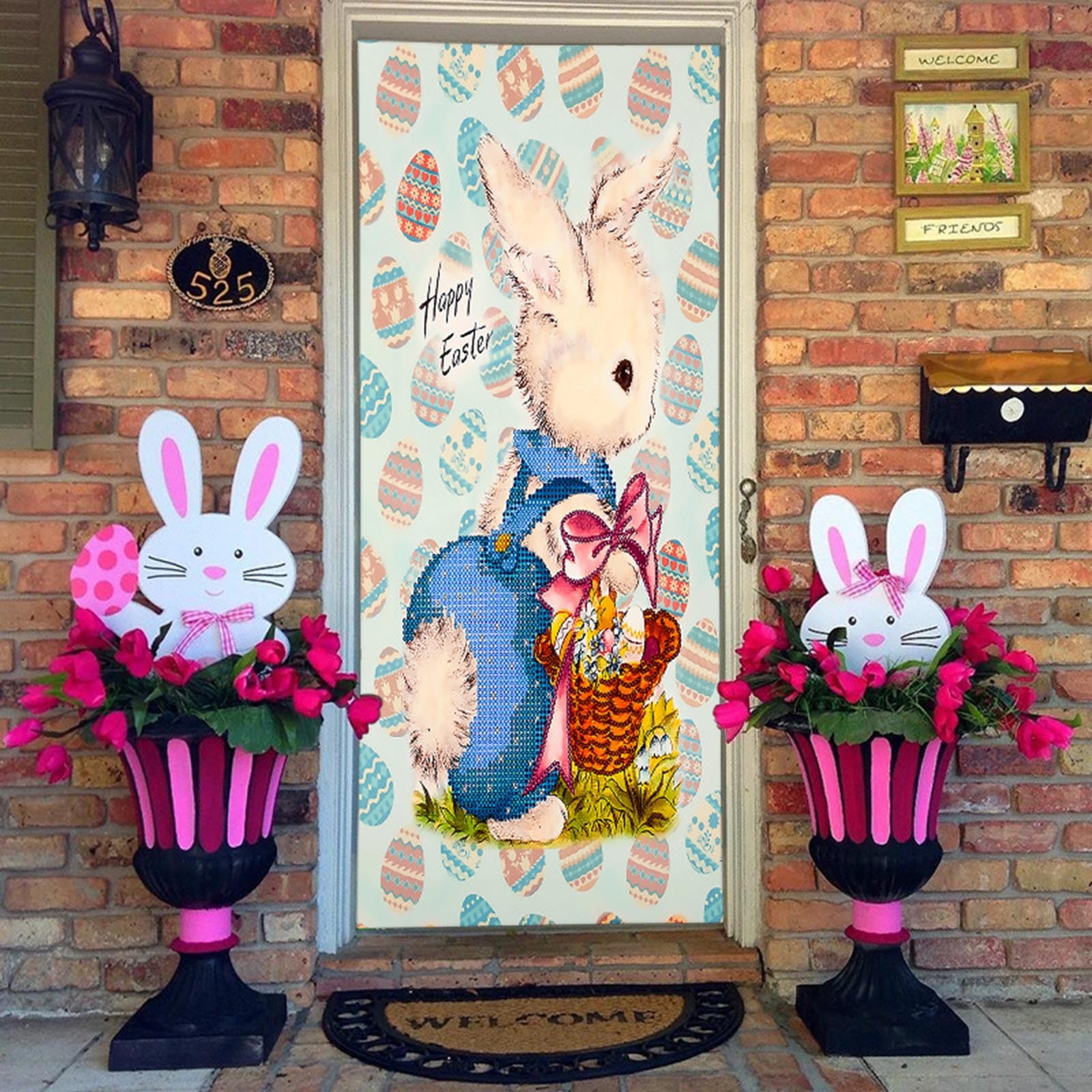 Happy Easter Door Cover Decoration Cute Bunny Door Cover Party