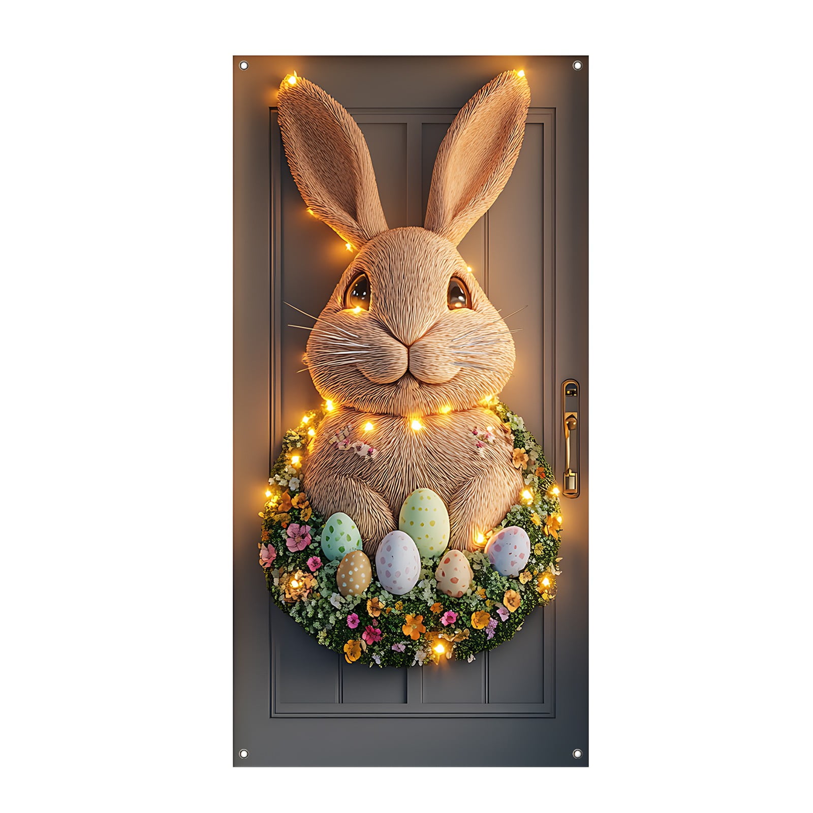 Happy Easter Bunny & Egg Wall Sign - Spring Door Decor With Hemp Rope, 9x11.8 Inch MDF