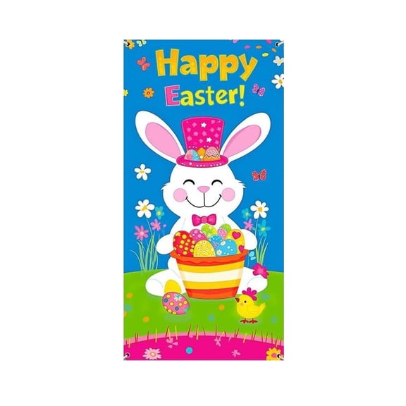 Happy Easter Door Cover Welcome Spring Banners for Outside Easter Eggs Backdrop Party Photo Booth Background Poster