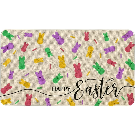 Happy Easter Door Mat 30 X 17 Inch Easter Bunny Welcome Peeps Doormat Indoor Outdoor Entrance Floor Rug Non Slip Spring Easter Decor Low Profile Mats