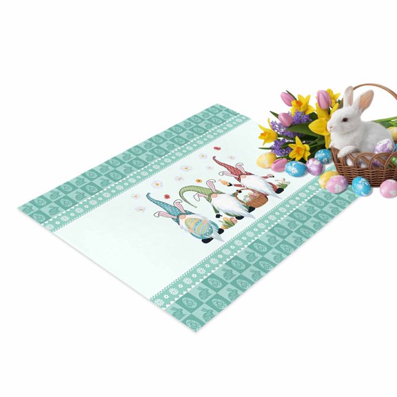 Happy Easter Door Mat Cute Gnomes Easter Egg Spring Floral Green Flowers Bunny Border Non Slip Absorbent Entrance Mat Washable Low Profile Indoor Doormat for Front Door Entryway Entry 18"x30"