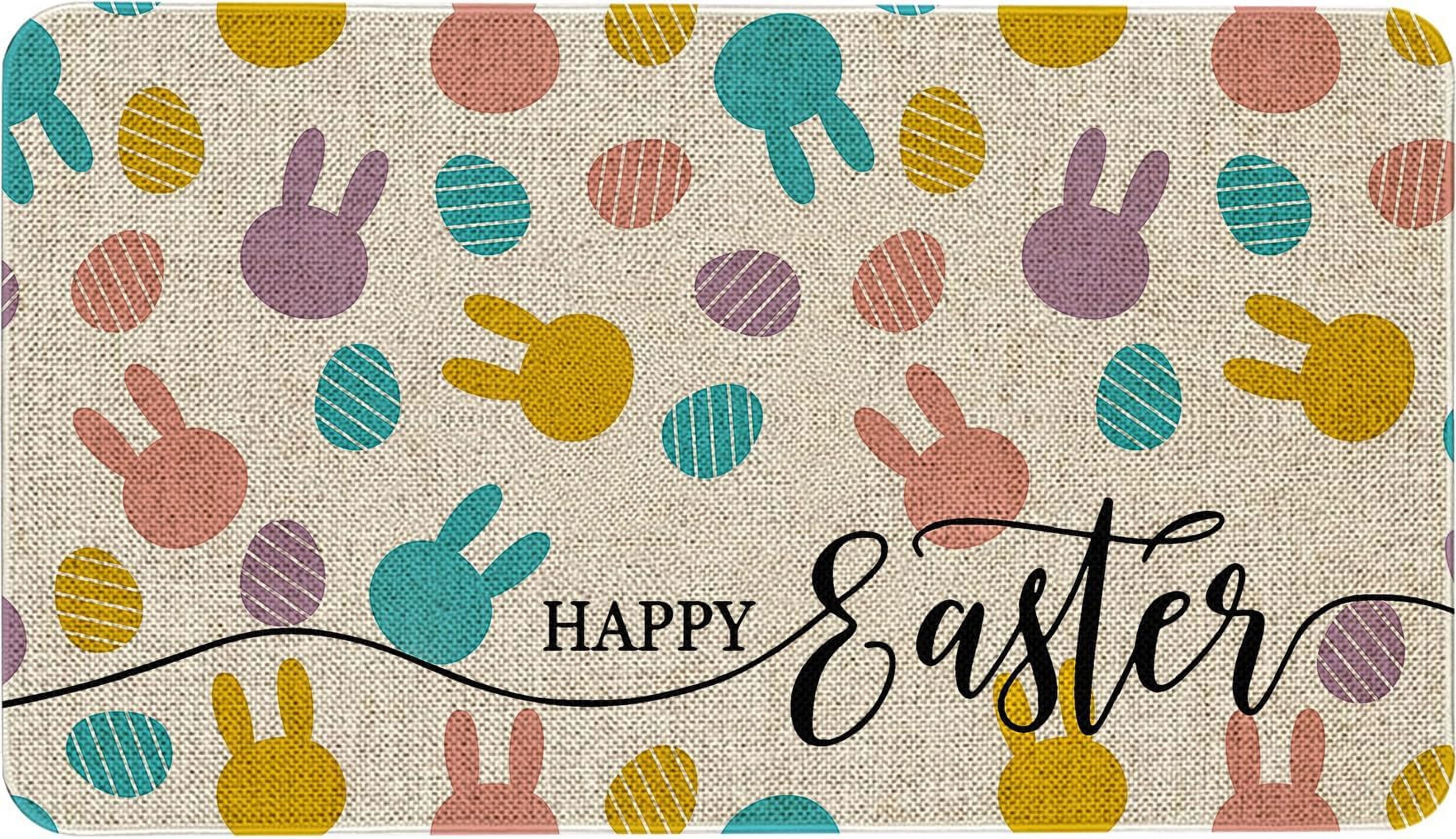 Happy Easter Door Mat Funny Text Indoor mat,Peeps Farmhouse Welcome Mats Holiday Creative Decorative Seasonal Burlap Welcome Floor Rabbit Mat Switch Mat for Outdoor 17 x 30 in