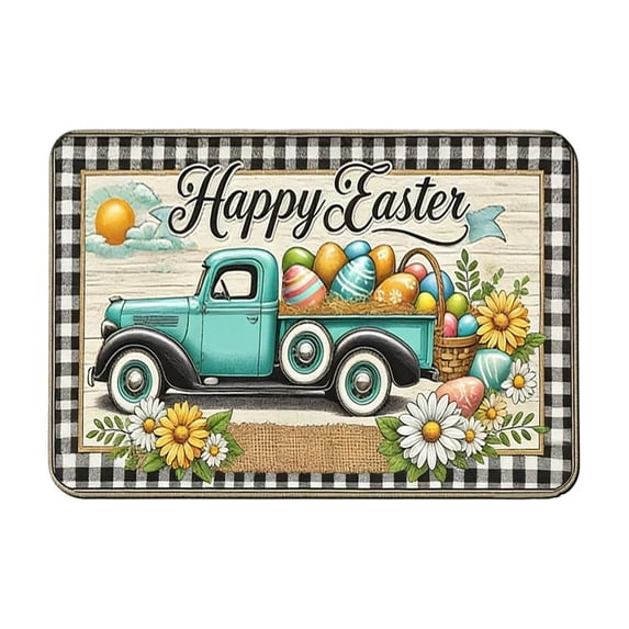 Happy Easter Door Mat Outdoor Rug Decorations, Easter Doormat Watercolor Bunny Eggs Floral Front Welcome Door Mats Decor, 16x24in