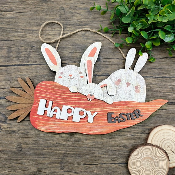 Happy Easter Door Sign Decorations 2pcs Easter Wooden Decorative Pendants Home Wooden Crafts Rabbitss Tags Easter Decorations