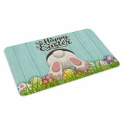 Happy Easter Doormat Outdoor Entrance 16"x24", Spring Bunny Easter Eaggs Grasses Teal Wood Absorb Moisture Dirt Door Mats, Non-Slip Rubber Backing Floor Mats Indoor, Low-Profile Front Door Rugs