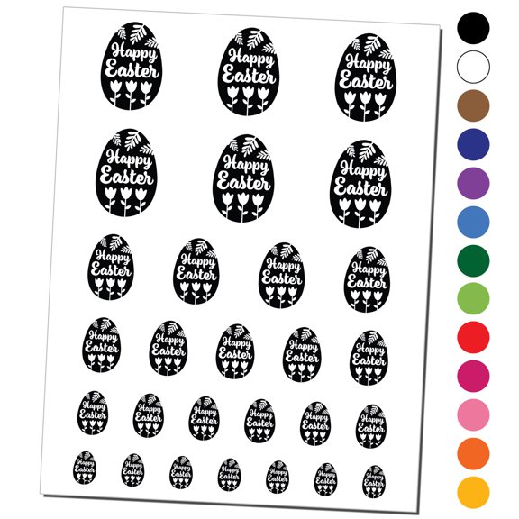 Happy Easter Egg Flowers Water Resistant Temporary Tattoo Set Fake Body Art Collection - Purple
