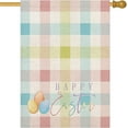 thumbnail image 1 of Happy Easter Egg House Flag 28x40 Inch Double Sided for Outside, Large Burlap Plaid Pink Green Blue Colorful Buffalo Plaid Spring Holiday Yard Flag Outdoor Decoration, 1 of 6