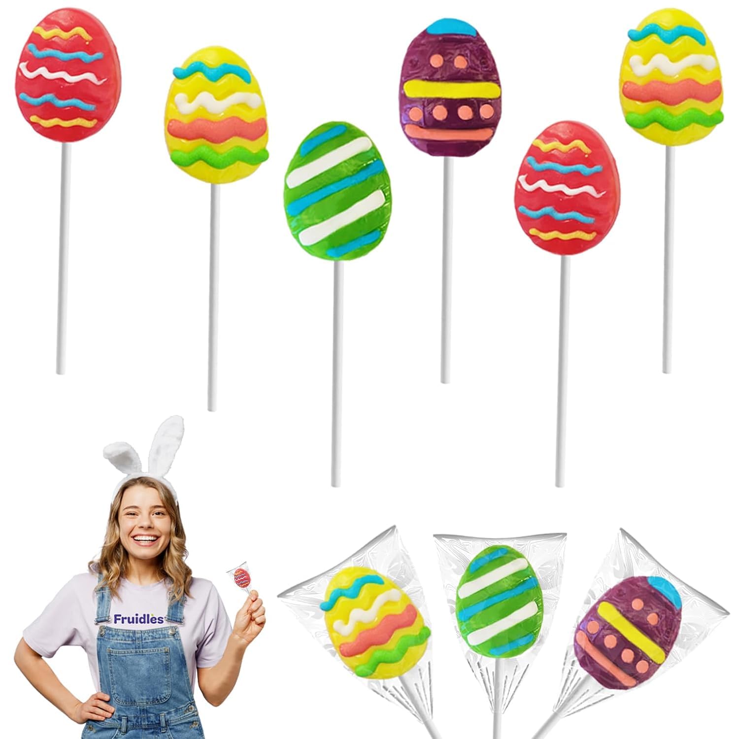 Happy Easter Egg Lollipops Suckers, FatFree, Individually Wrapped