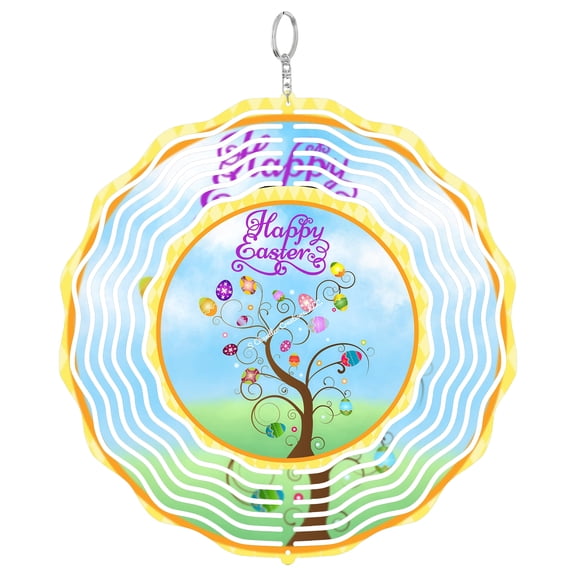 Happy Easter Egg Tree 3D Wind Spinner, Spring Holiday Kinetic Art, Colorful Paschal Garden Hanging Decor