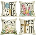 thumbnail image 1 of Happy Easter Eggs Bunny Decorative Throw Pillow Cover 16x16 Set of 4, Religious Rejoice Rabbits Carrot Flower Blessings Outdoor Pillowcase, He is Risen Cross Floral Cushion Case Home Decor, 1 of 6