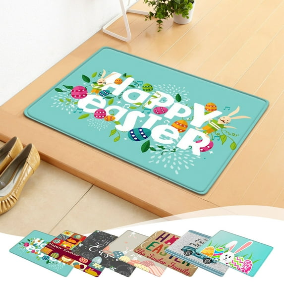 Happy Easter Eggs Entrance Door Mat, Spring Bunny Ear Tradition Decor Welcome Mat, Non-Slip Carpet Rugs Floor Mat Decorative for Home/Bathroom/Kitchen/Indoor