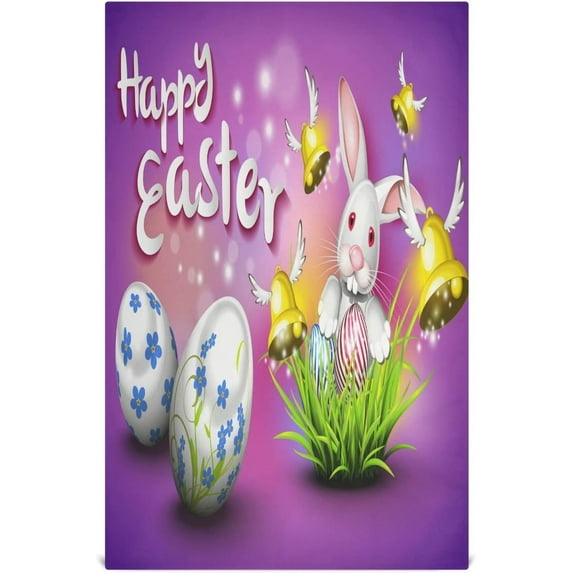 Happy Easter Eggs Kitchen Tea Towels Set of 1 Absorbent Hand Dish Towels, Bells Rabbit Bunny Dishcloths Lint-Free 18x28 Inch Fast Drying for Cooking Baking Home Clean