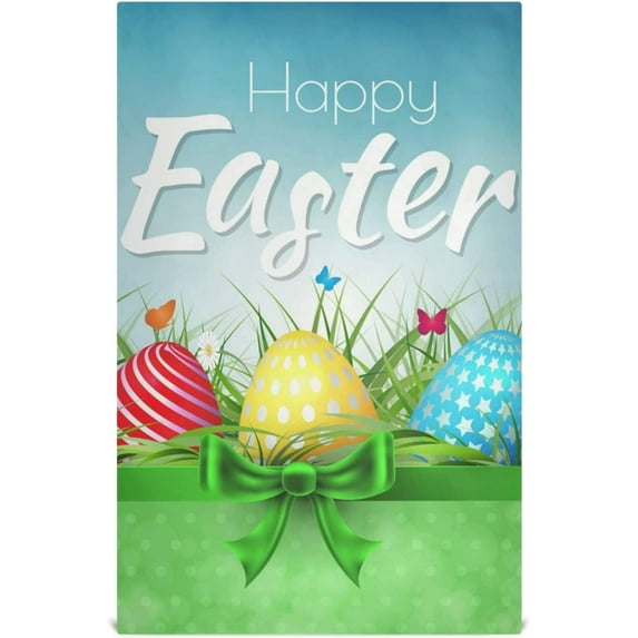 Happy Easter Eggs Kitchen Tea Towels Set of 6 Absorbent Hand Dish Towels, Green Bow Dishcloths Lint-Free 18x28 Inch Fast Drying for Cooking Baking Home Clean