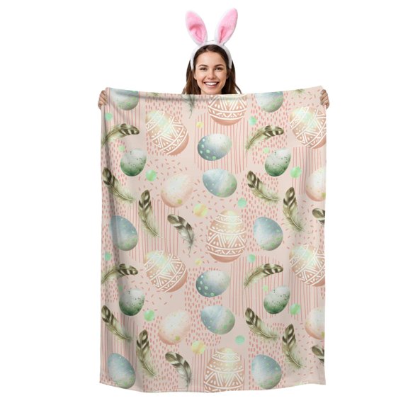 Happy Easter Eggs Throw Blanket Colorful Eggs Floral Pink Flannel Cozy Soft Warm Fleece Blankets for Couch Bedding Sofa Chair Home Décor Gifts for Women, 30 x 40 inch