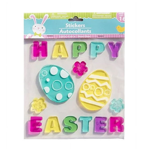 Happy Easter Eggs and Flowers Gel Window Clings - 16 Piece