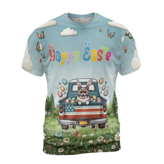 Happy Easter Exotic Shorthair American Flag Truck All Over Print 3D Shirt Unisex Merch Cat Lover Kitten Owner Gifts - 03001