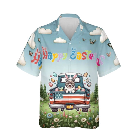 Happy Easter Exotic Shorthair American Flag Truck Hawaiian Shirt Breathable Summer Unisex Merch Cat Lover Kitten Owner Gifts - 03001