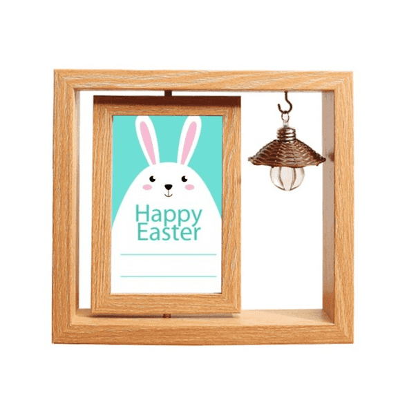 Happy Easter Festival Blue Bunny Pattern Wooden Rotating Picture Photo Frame 4x6