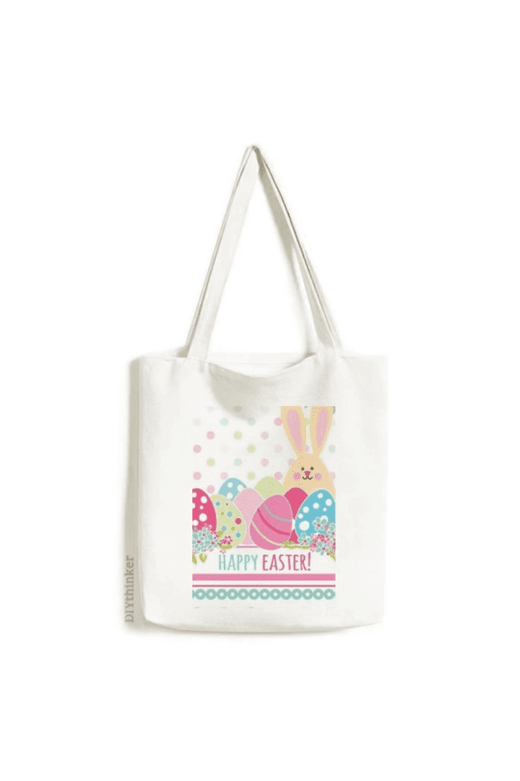 Happy Easter Festival Colored Egg Tote Canvas Bag Shopping Satchel Casual Handbag