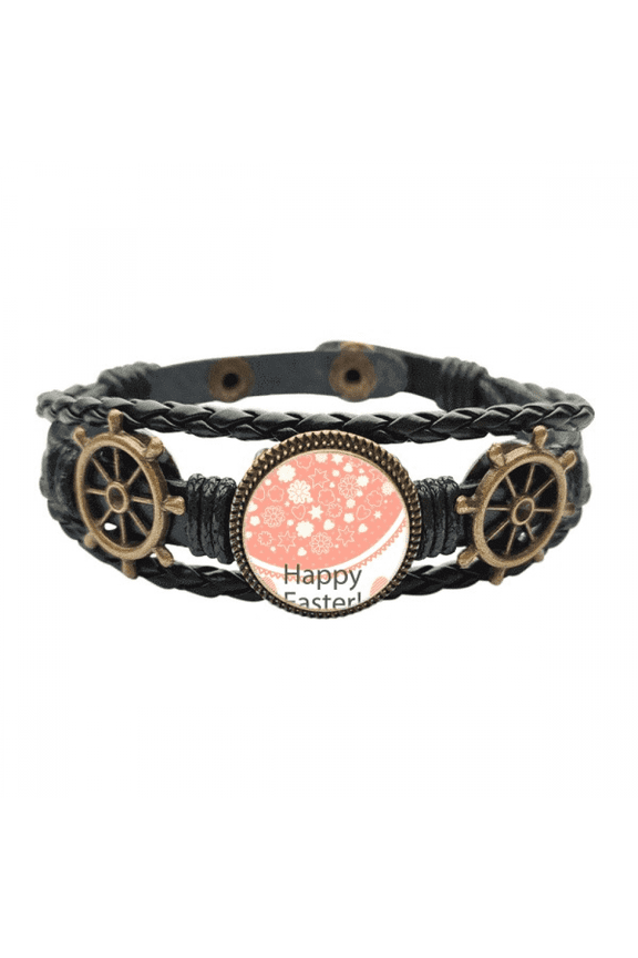 Happy Easter Festival Cute Colored Egg Flower Leather Braided Ocean Bracelet Wristband
