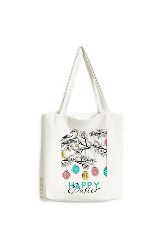 Happy Easter Festival Egg Bird Tote Canvas Bag Shopping Satchel Casual Handbag