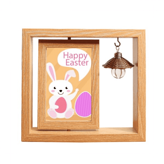 Happy Easter  Festival Egg Bunny Wooden Rotating Picture Photo Frame 4x6
