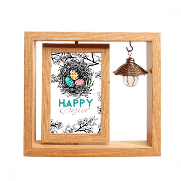 Happy Easter Festival Egg Nest Wooden Rotating Picture Photo Frame 4x6