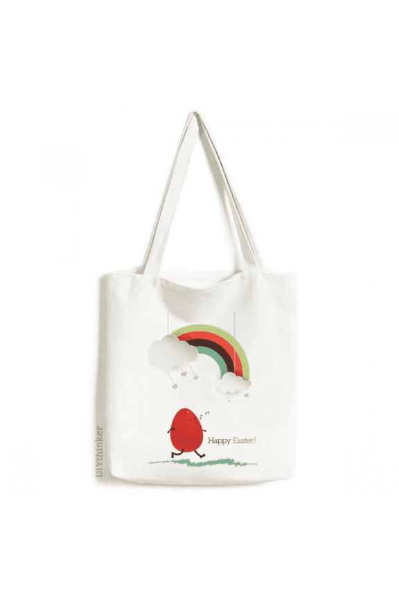 Happy Easter Festival Egg Rainbow Tote Canvas Bag Shopping Satchel Casual Handbag