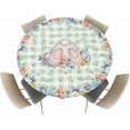 thumbnail image 1 of Happy Easter Fitted Round Tablecloth Bunny Tail Spring Flower Waterproof Oilproof Table Cloth with Elastic Edge Green Checker Table Covers for Indoor Outdoor Tables Decor Fits 36"-44",Small, 1 of 6
