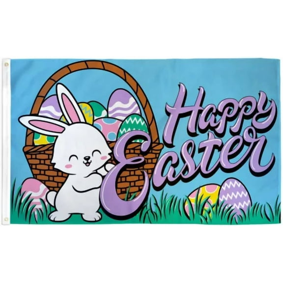 Happy Easter Flag 3X5Ft Holiday House Flag Banner Easter Bunny W/ Grommets