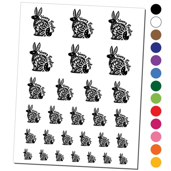 Happy Easter Floral Designer Bunny Water Resistant Temporary Tattoo Set Fake Body Art Collection - Yellow